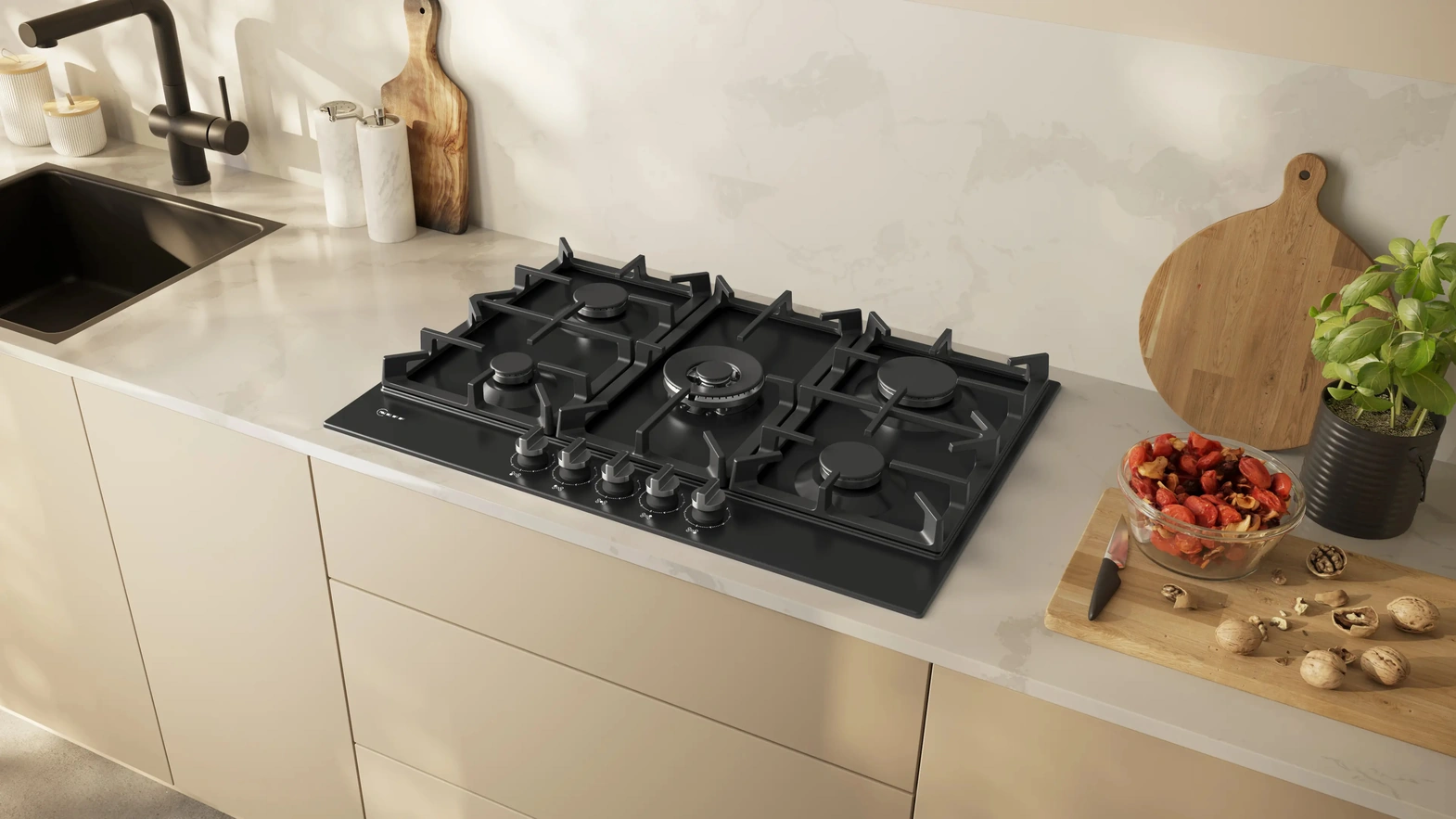 75 cm Gas Hob Black Enamelled Steel N 70 by NEFF
