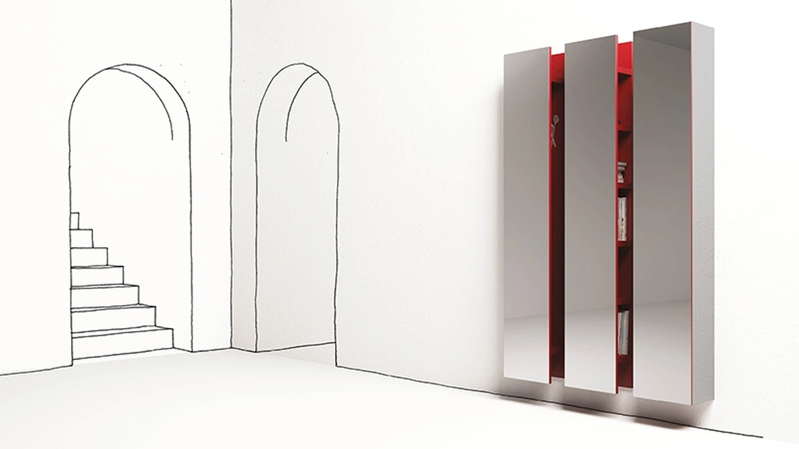 Bookcase with mirrored front Ambrogio by Minotti Italia