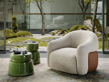 Baldwin Turn fabric armchair with leather detail on the back by Cattelan Italia