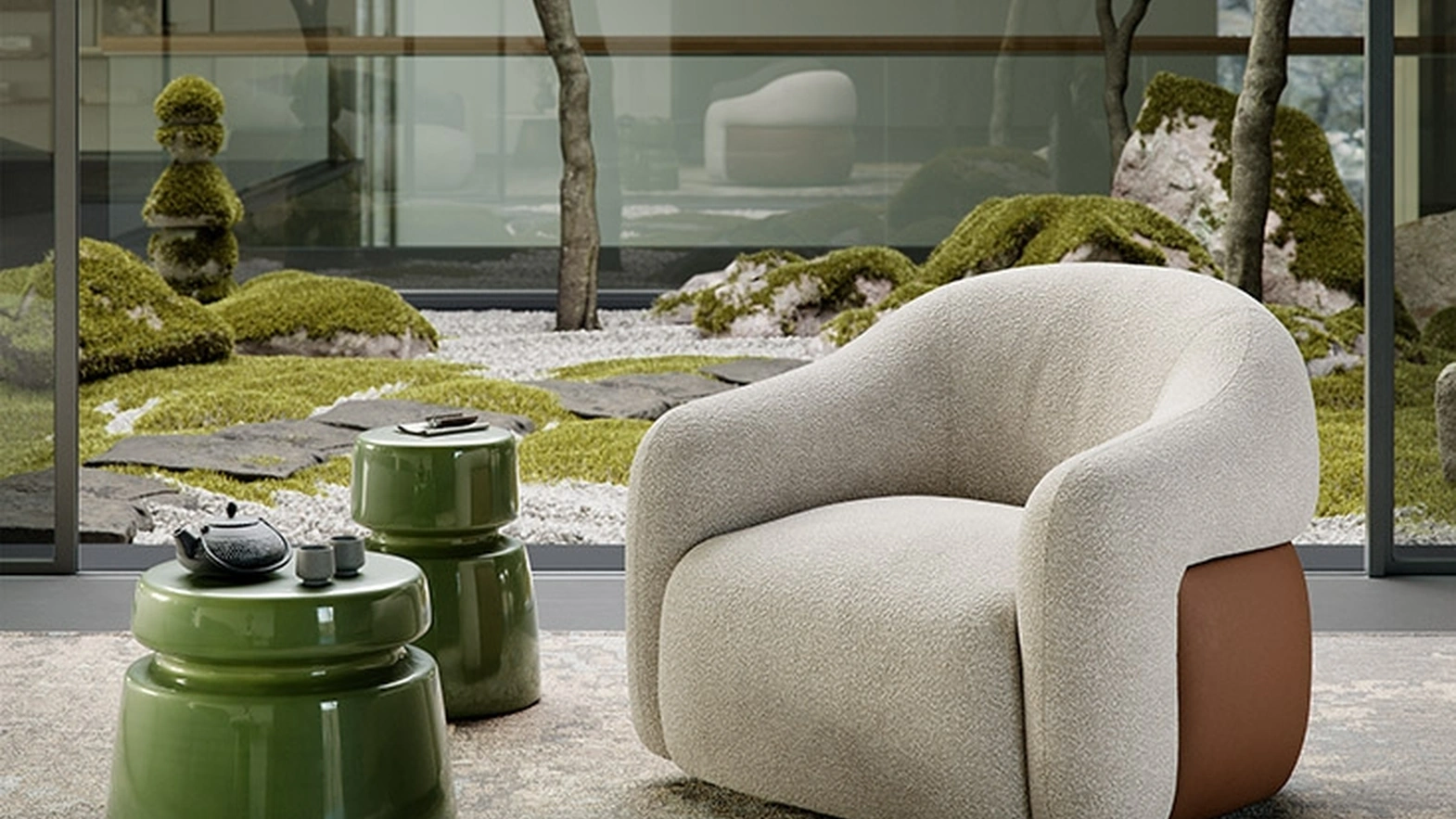 Baldwin Turn fabric armchair with leather detail on the back by Cattelan Italia