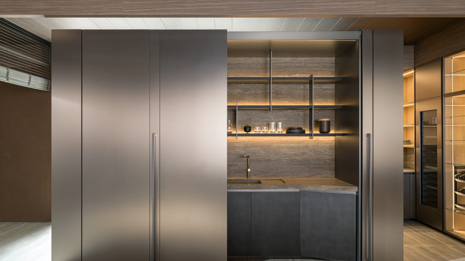 Tivalì 2|0 By Yabu Pushelberg Design Kitchen in Anthracite Lacquer by Molteni & C