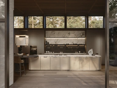 Design Kitchen with Physis island in lacquered Bronze and Iris by Molteni & C