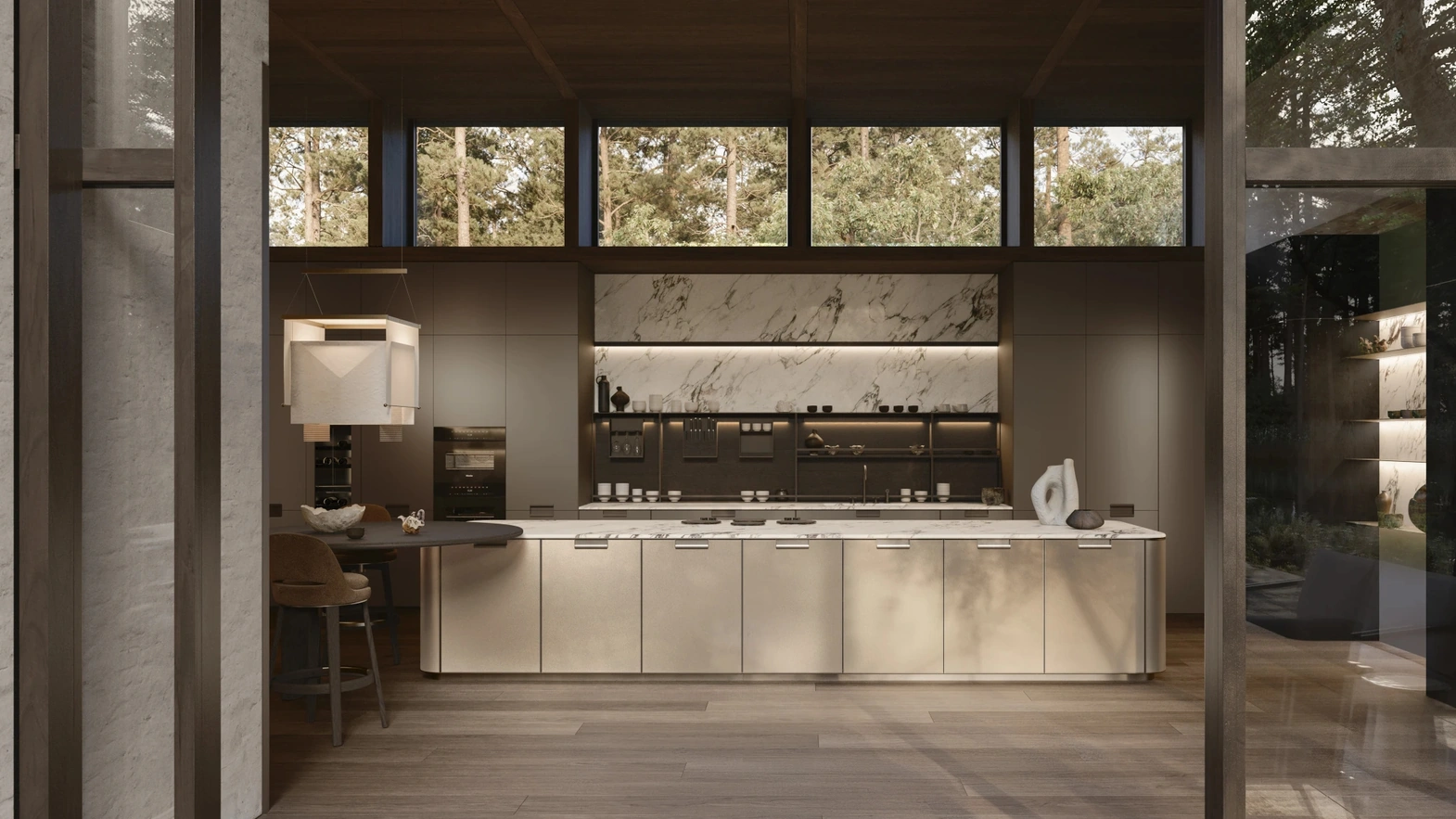 Design Kitchen with Physis island in lacquered Bronze and Iris by Molteni & C