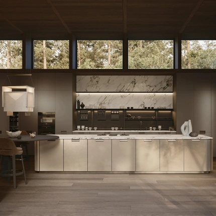 Design Kitchen with Physis island in lacquered Bronze and Iris by Molteni & C