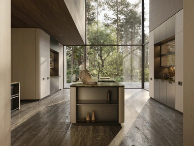Physis Design Kitchen in Peltro Lacquered and Oak by Molteni & C