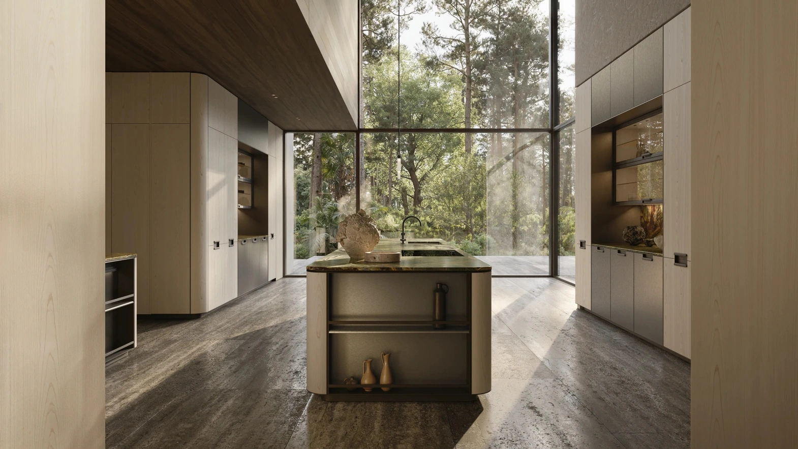 Physis Design Kitchen in Peltro Lacquered and Oak by Molteni & C