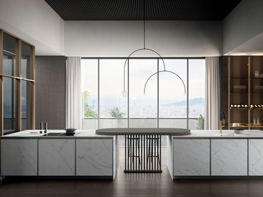 Modern Kitchen with Kronos 01 Peninsula in Laminam by Arredo3