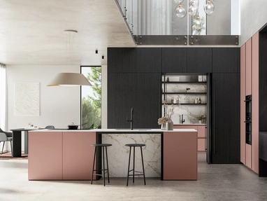 Modern Kitchen with Time 04 Island in Matte Lacquer and Arredo3 Wood