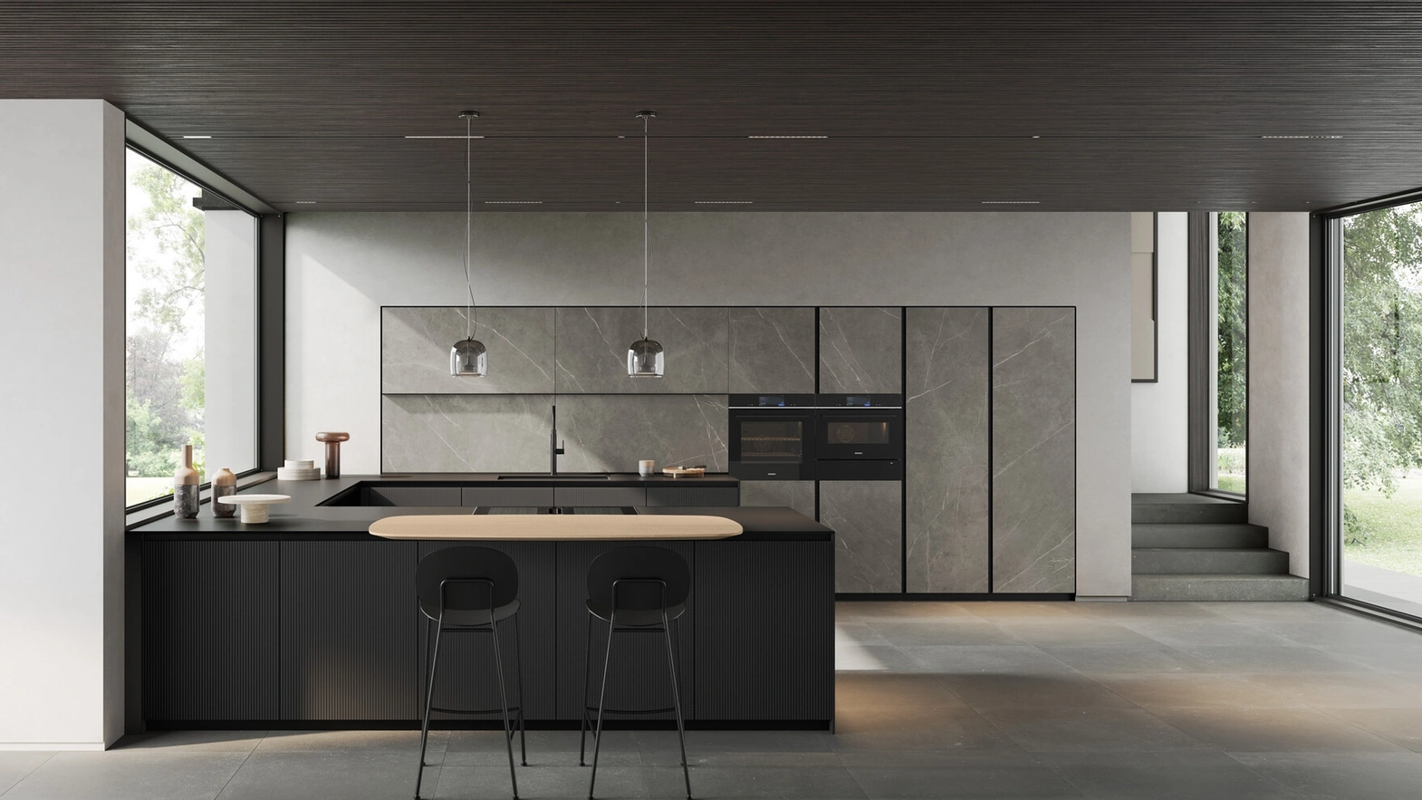 Modern Kitchen with Glass 04 Peninsula by Arredo3
