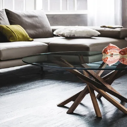 Coffee table with wooden base and round floor crystalAtaridiCattelanItalia
