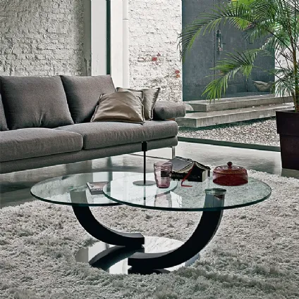 Coffee table with steel base and double top in crystal Cobra Stainless steel by Cattelan Italy