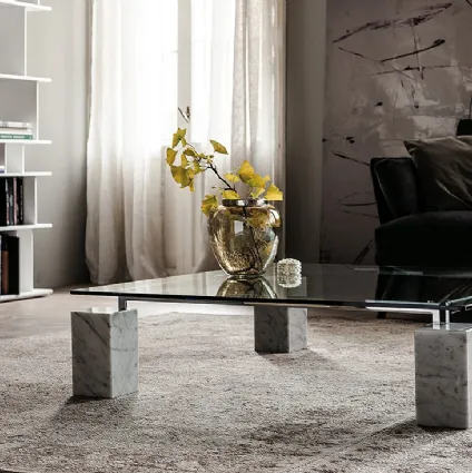 Coffee table with 4 feet in stone and crystal top DiellediCattelanItalia