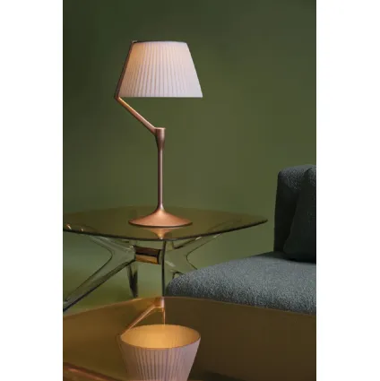 Angelo Stone aluminum table lamp with Kartell fabric-covered diffuser.