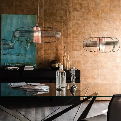 Steel lamp with glass lampshade and Galaxy copper mesh by Cattelan Italia