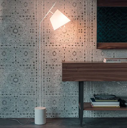 Floor lamp with concrete base and cotonette lampshade Karibù floor lamp by Cattelan Italia