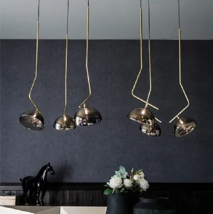 Brass ceiling lamp with Sunset smoked crystal lampshade by Cattelan Italia