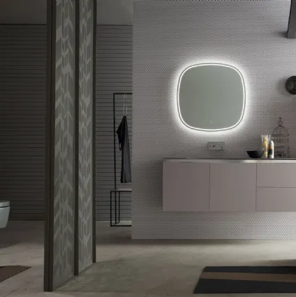 Matt Ash lacquered suspended bathroom furniture with E-Gò 69 sandblasted glass top by Arcom