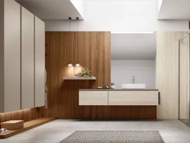 Suspended Bathroom Vanity Shape 18 in travertine laminate by Arcom
