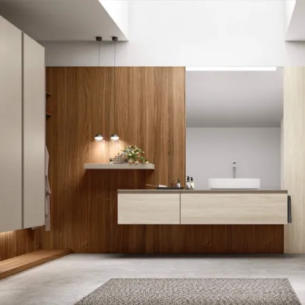 Suspended Bathroom Vanity Shape 18 in travertine laminate by Arcom