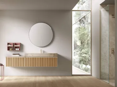 Suspended Bathroom Cabinet Shape 21 in oak by Arcom.