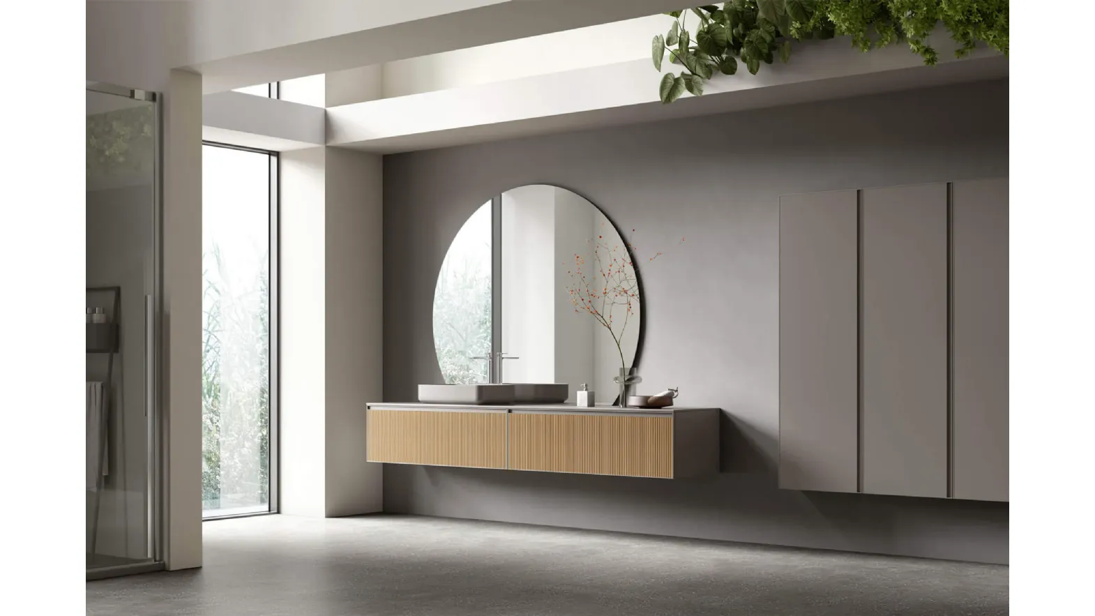 Suspended oak bathroom cabinet Shape 23 by Arcom.