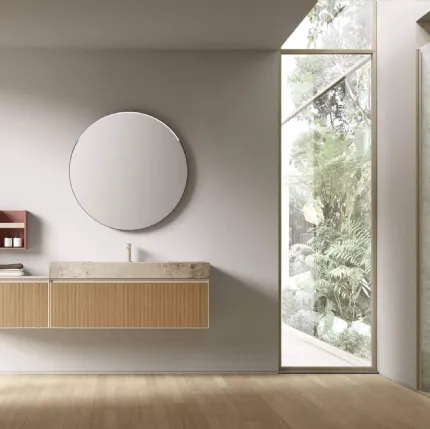 Suspended Bathroom Cabinet Shape 21 in oak by Arcom.