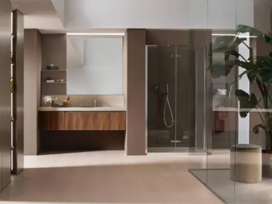 Suspended Bathroom Furniture Shape 25 in walnut by Arcom