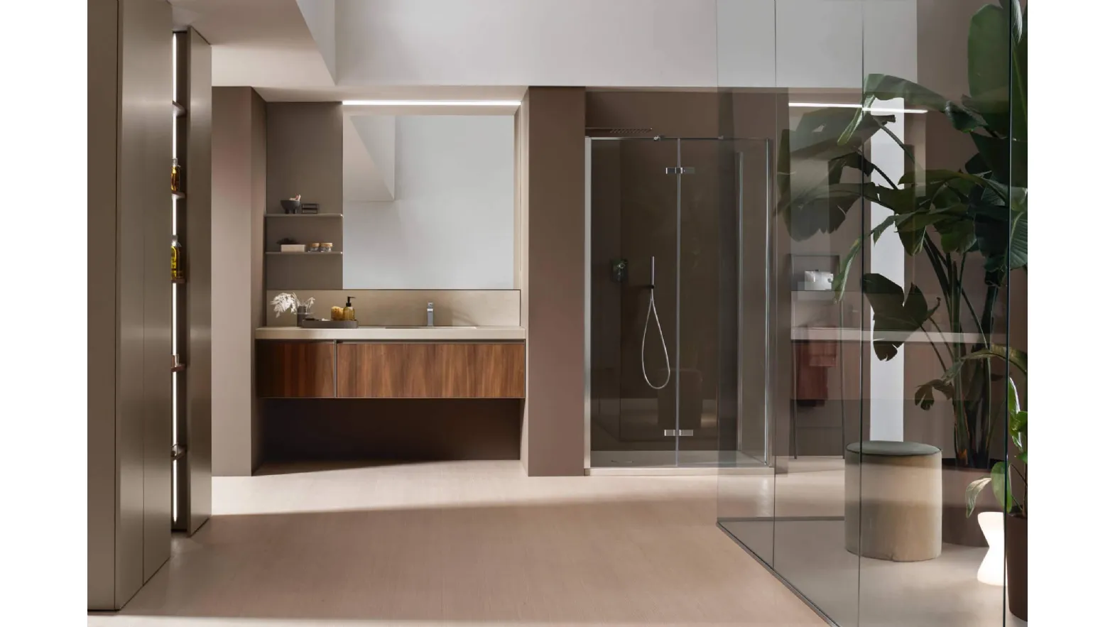 Suspended Bathroom Furniture Shape 25 in walnut by Arcom