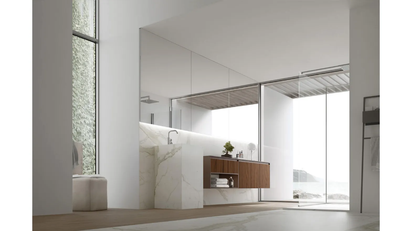 Suspended Bathroom Cabinet Shape 30 in Arcom Walnut