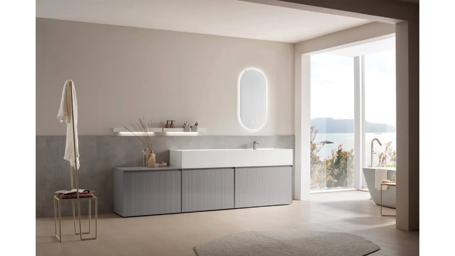 Lacquered glass bathroom wall unit Shape 31 by Arcom.