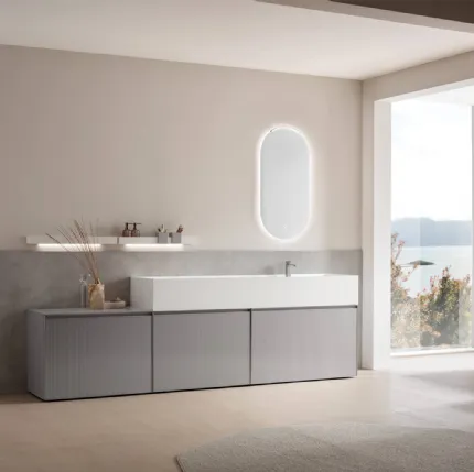 Lacquered glass bathroom wall unit Shape 31 by Arcom.