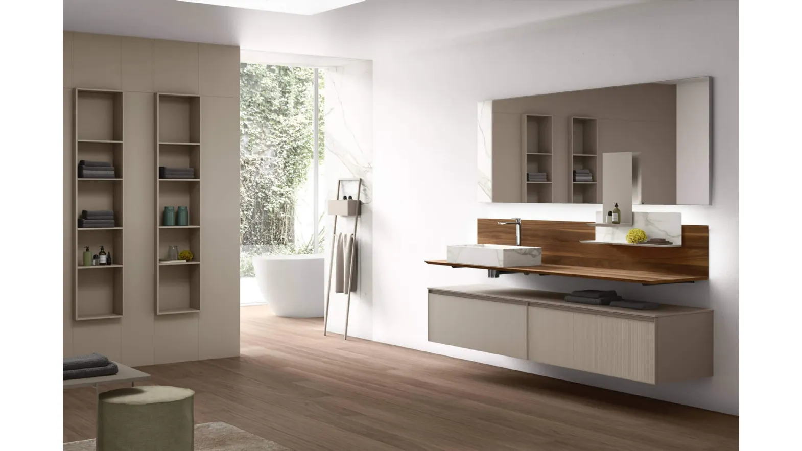 Suspended Bathroom Vanity Shape 32 in lacquered glass by Arcom.