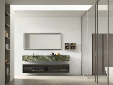 Suspended glass bathroom cabinet with gres sink Shape 34 by Arcom