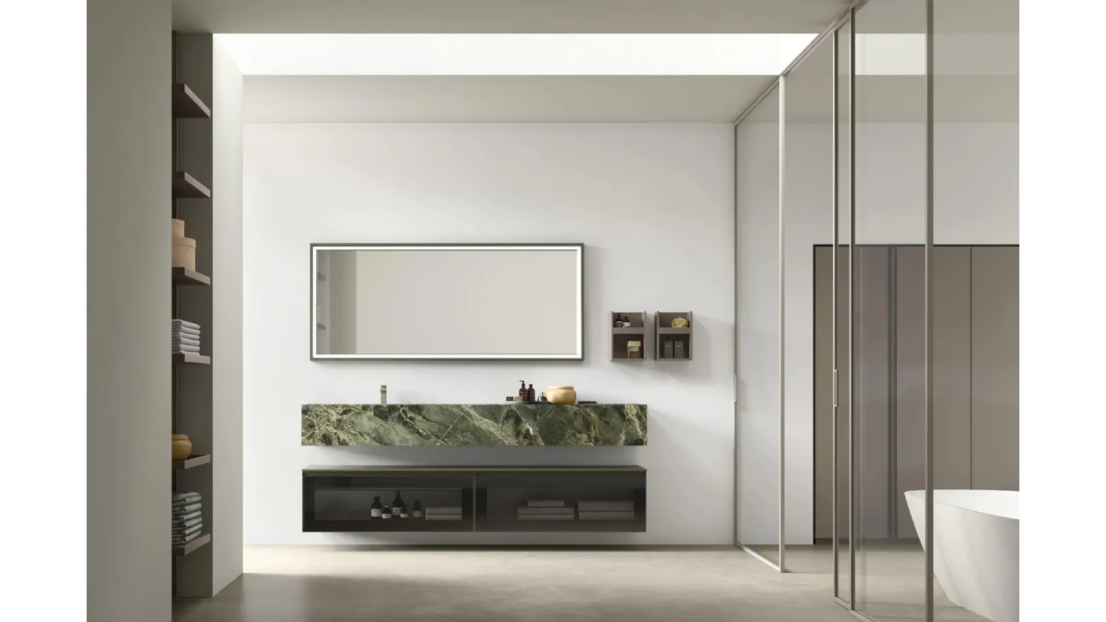 Suspended glass bathroom cabinet with gres sink Shape 34 by Arcom