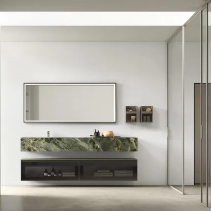 Suspended glass bathroom cabinet with gres sink Shape 34 by Arcom