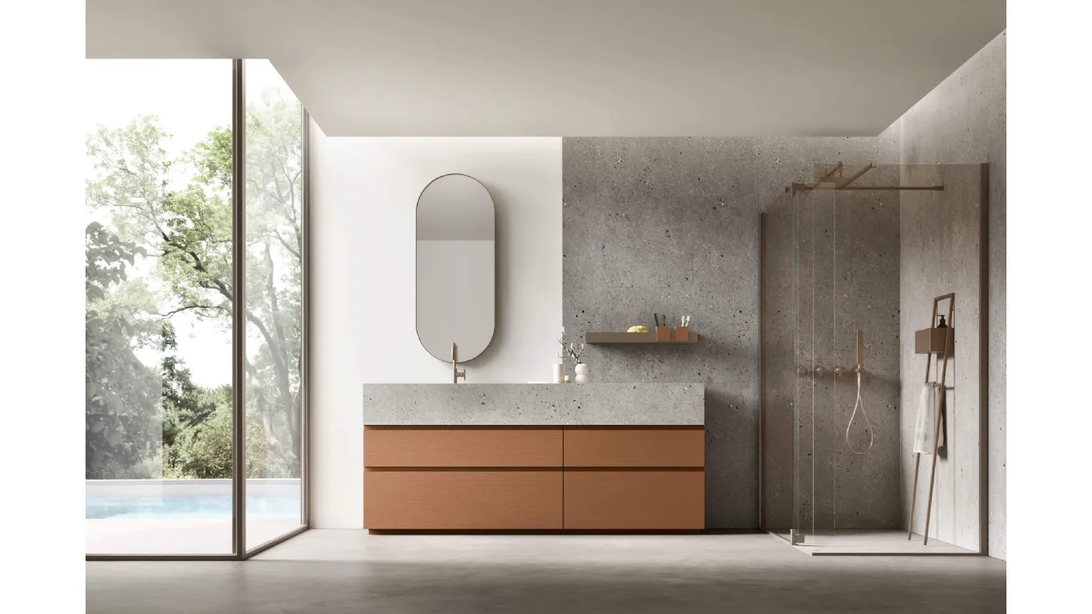 Floor standing bathroom cabinet Soul 15 in lacquered oak by Arcom
