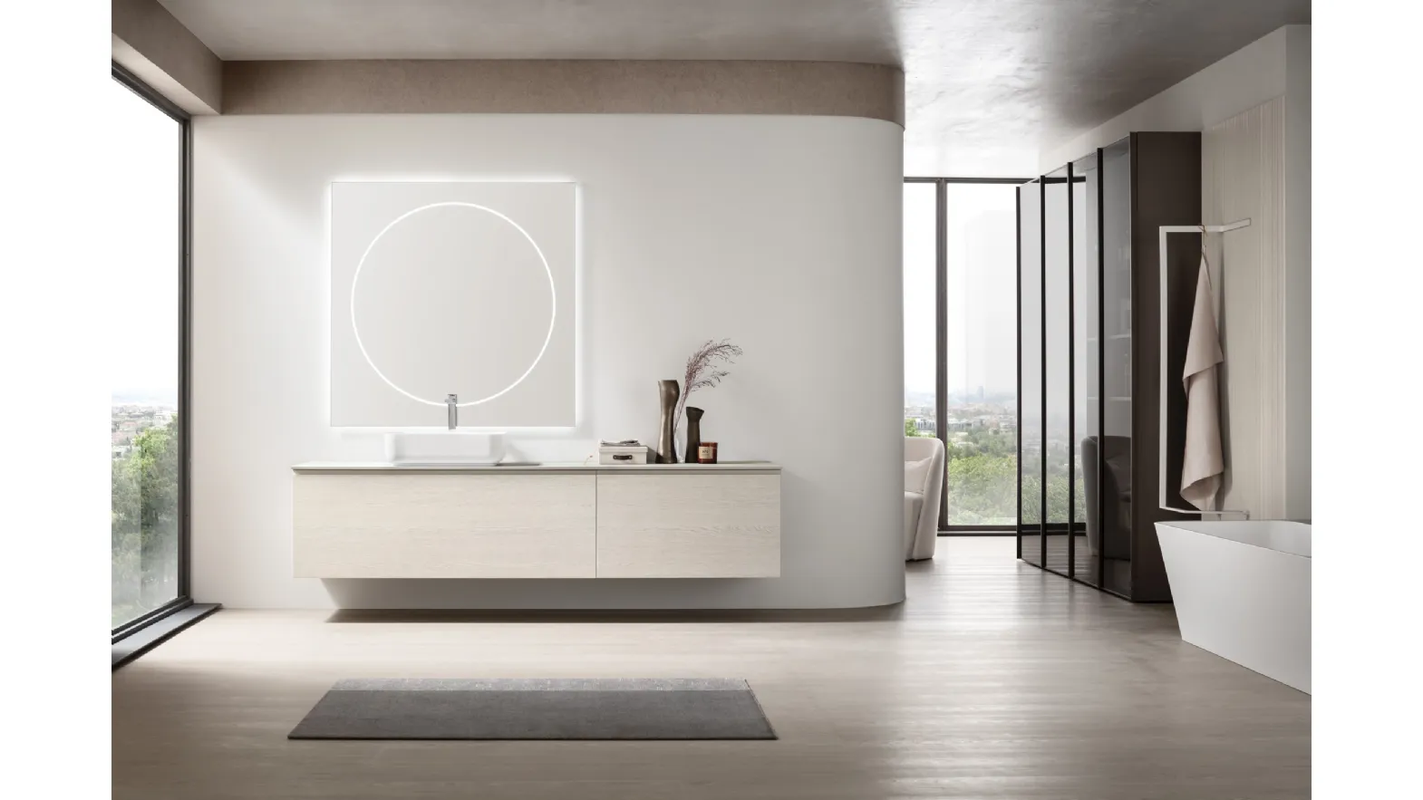 Suspended Bathroom Vanity Soul 21 in bleached oak by Arcom