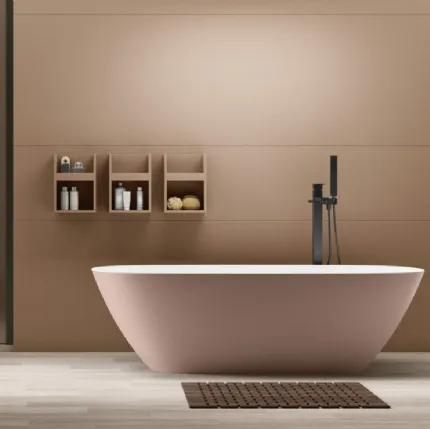 Freestanding bathtub in the shape of Arcom.
