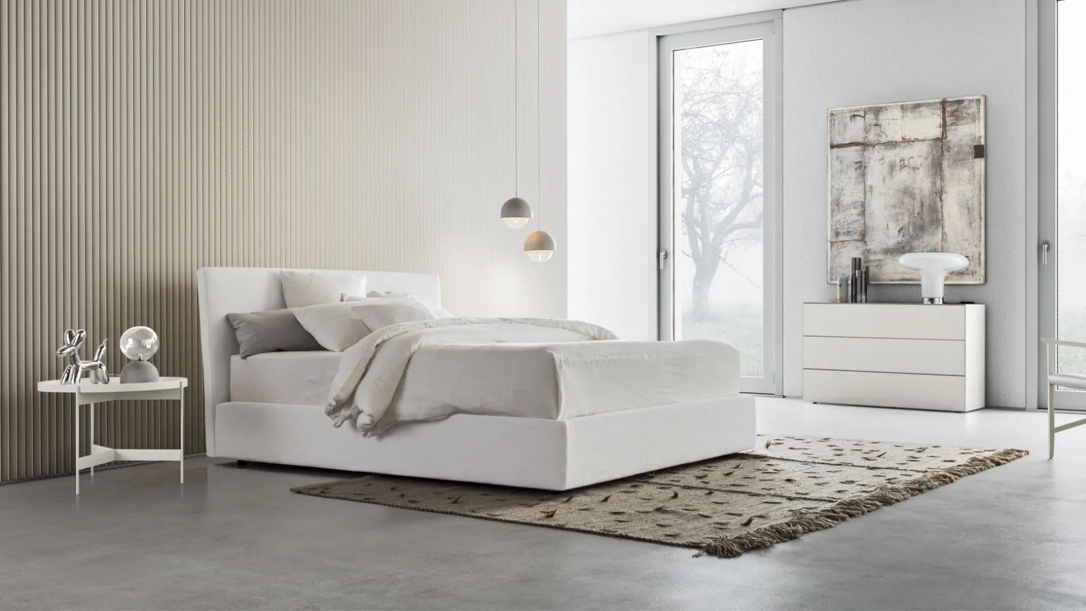 Fabric bed with Beta Up storage box by Pianca