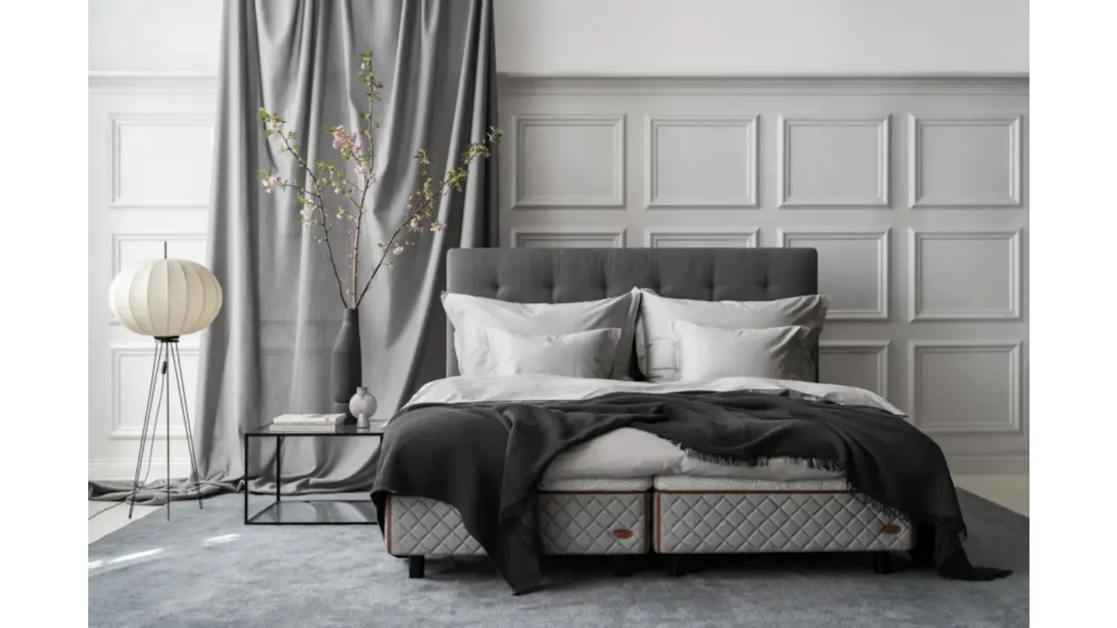 Double bed with Dante headboard by Duxiana