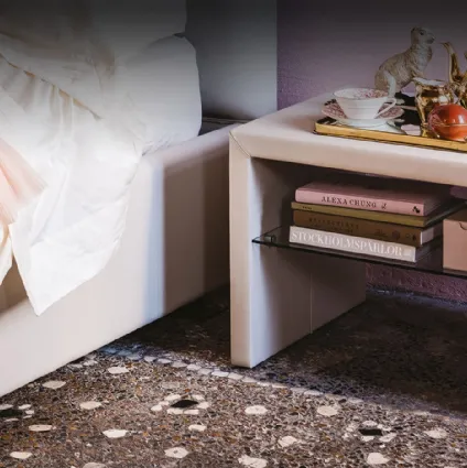 Wooden bedside table covered with Dorian eco-leather by Cattelan Italia