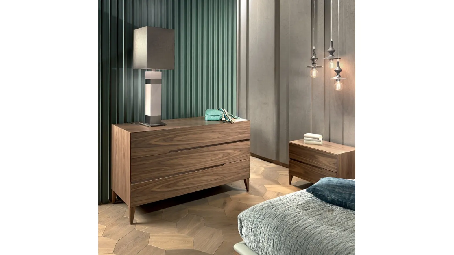 Solid walnut night group Leonardo L323N by Arte Brotto