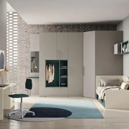 Bedroom with corner walk-in wardrobe, Floor Bed Composition 63 by Mistral