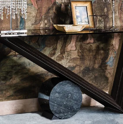 Console with nine base and marble, Valentino smoked glass top by Cattelan Italia