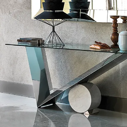 Console with base in steel and marble and crystal top by Valentinox by CattelanItalia