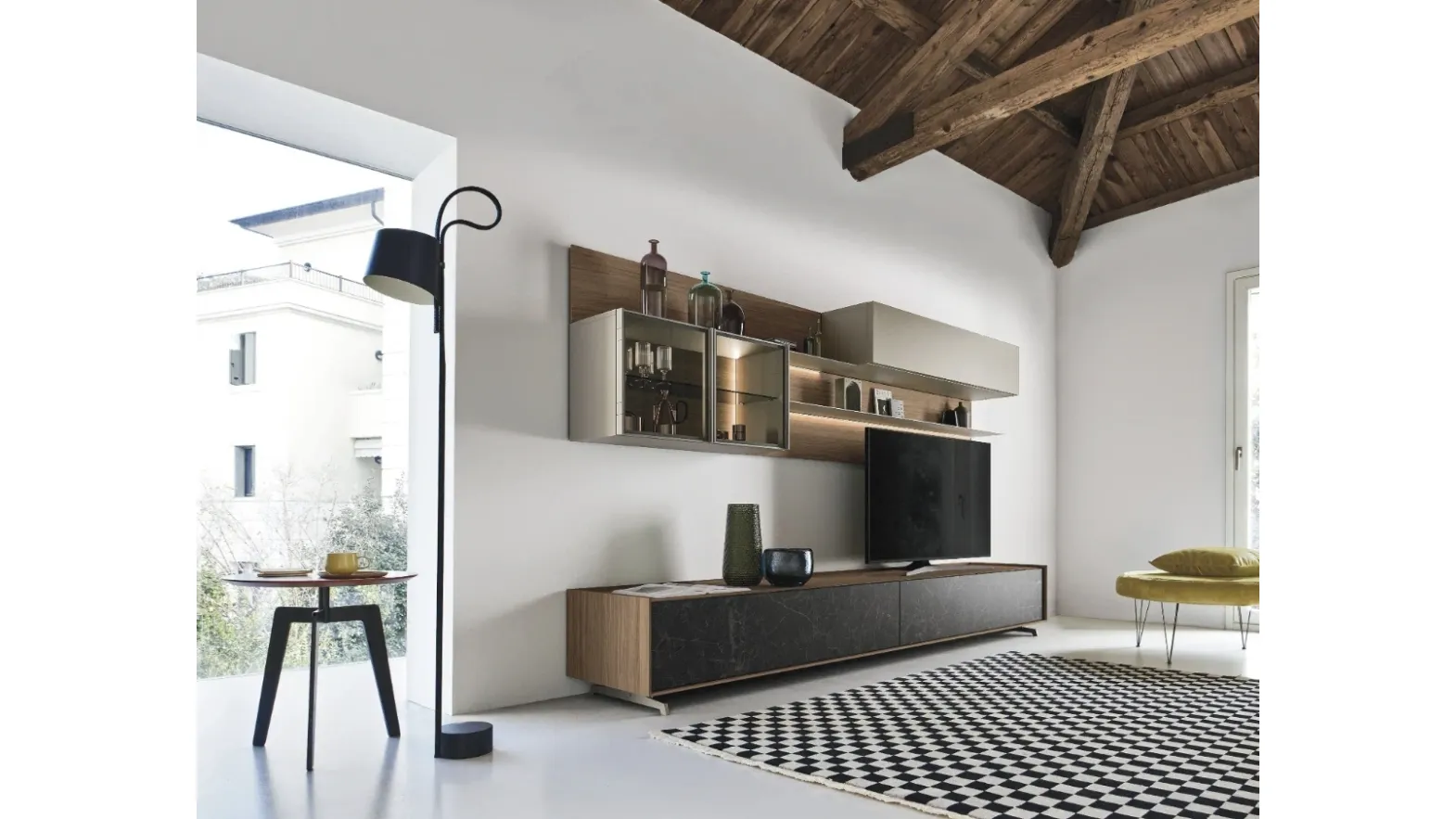 Cabaret One 03 wall unit in wood and ceramic by Sangiacomo.