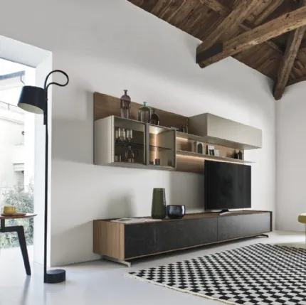 Cabaret One 03 wall unit in wood and ceramic by Sangiacomo.