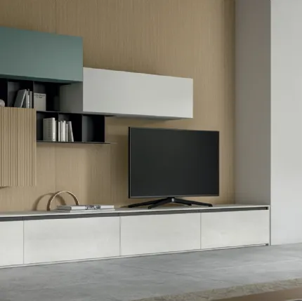 Living Glass Wall Unit in Pietra di Savoia Laminam and Arredo3 Veneer