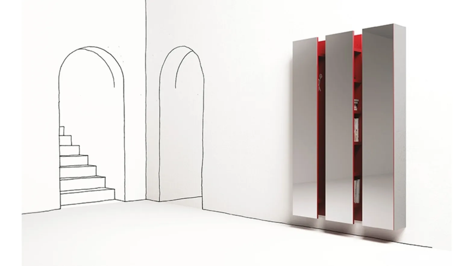Bookcase with mirrored front Ambrogio by Minotti Italia