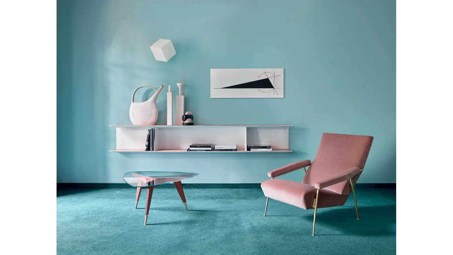 Hand-painted elm suspended bookcase D-355-1 by Molteni & C